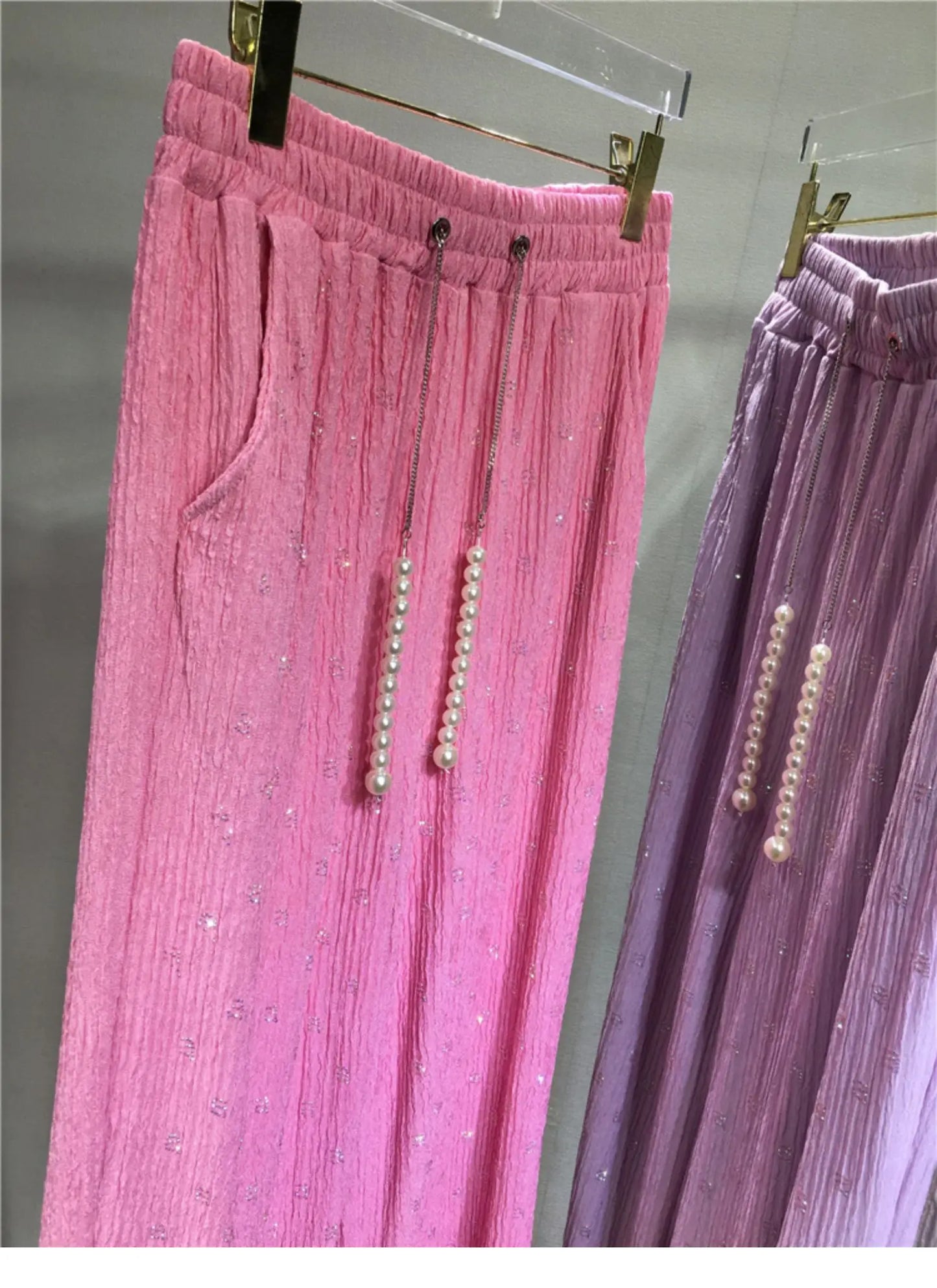 Pink Silk-Feel Wide Leg Pants