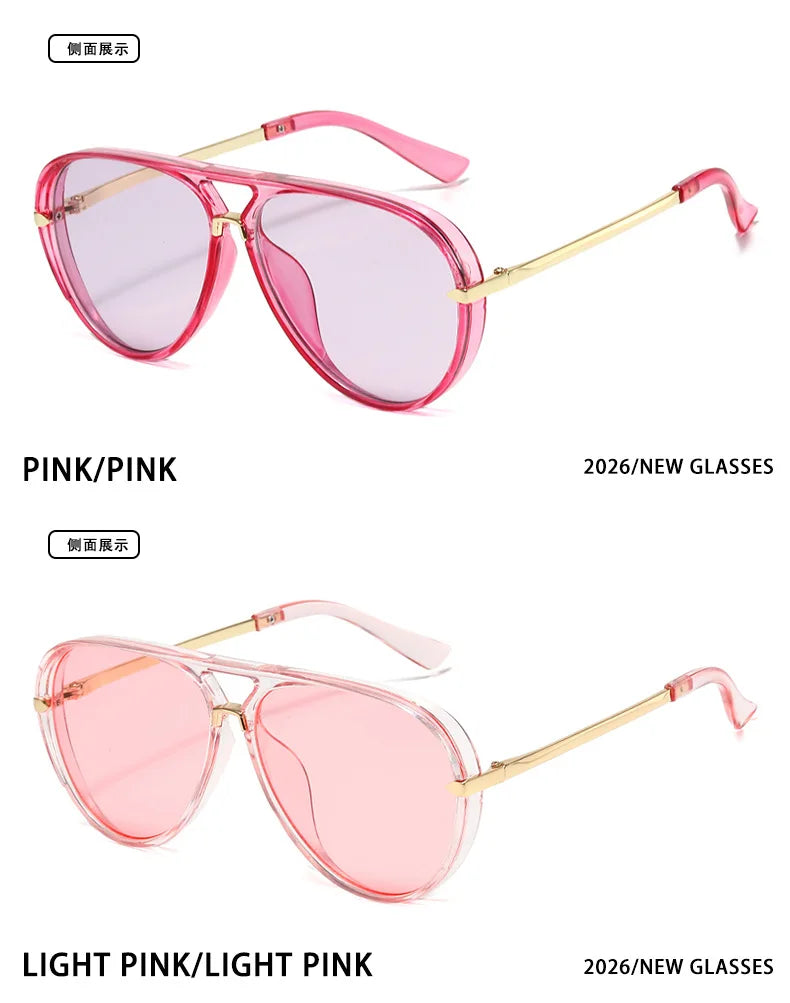 Green Pink Gradient Oval Sunglasses