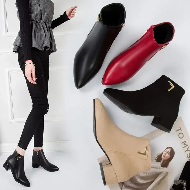 Pointed Toe Square Heel Platform Boots