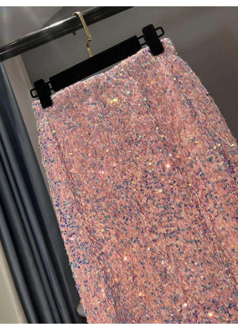 Blingbling New Autumn Winter All-match Mid-long Bodycon Skirt Colorful Sequins Elastic High Waist Slimming Lady Pencil Skirts