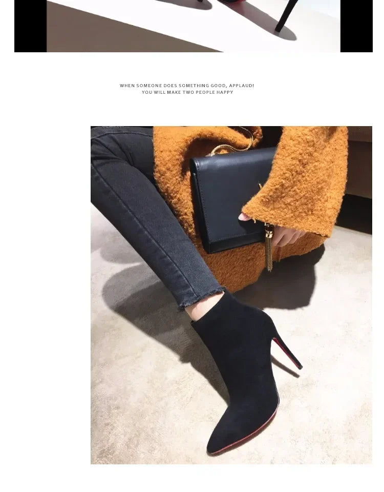 Pointed Toe Soft Leather Ankle Boots With Thin Heels for Women