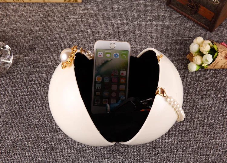 Pearl Embellished Round Acrylic Clutch Bag for Women