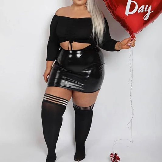 Plus Size High Waist Leather Skirt