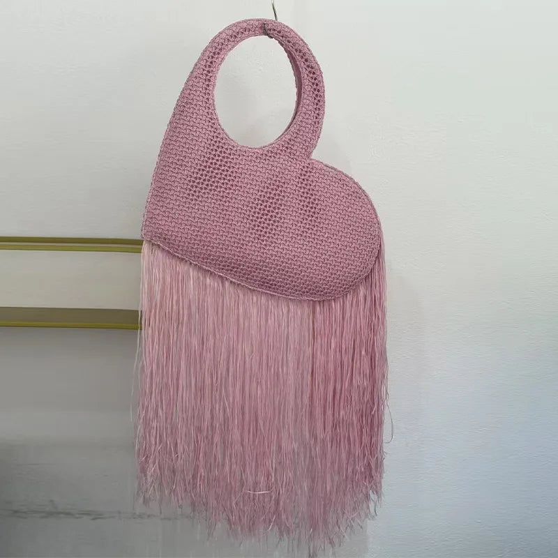 Creative Love Woven Underarm Bag Bohemian Tassel Fashion Design Large Capacity Handheld Beach Bag Hand-woven Tassel Women's Bag