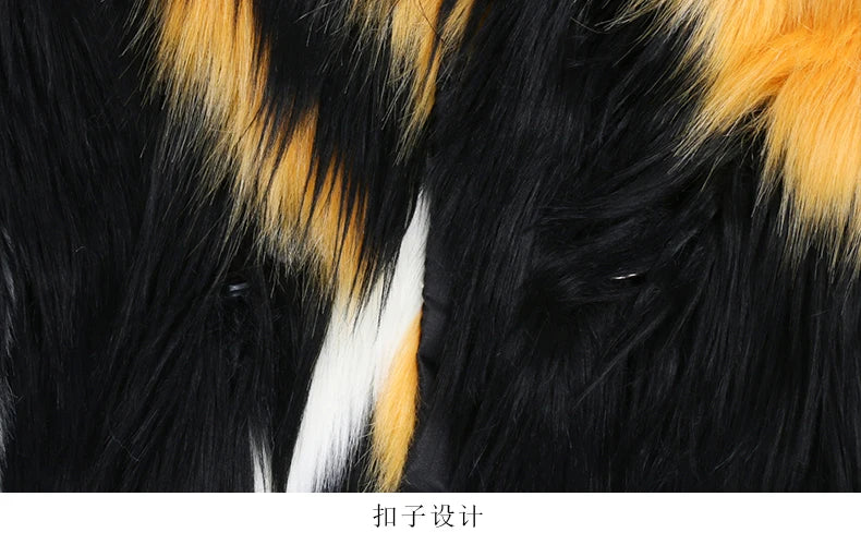 Soft Thick Mandarin Collar Faux Fox Fur Coat For Women
