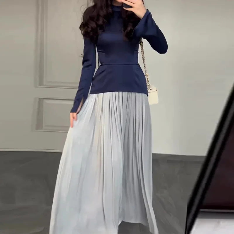 Long Sleeves Dresses Women Clothing New Round Neck Back Strap Slim Fit Dress Y2k Skirt for Female Streetwear 2024 Autumn Winter