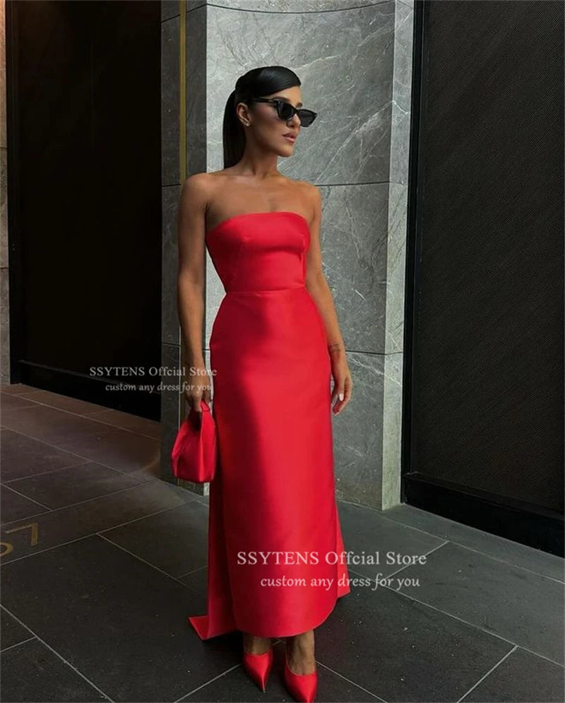 Elegant Red Satin Mermaid Floor Length Prom Dress for Women
