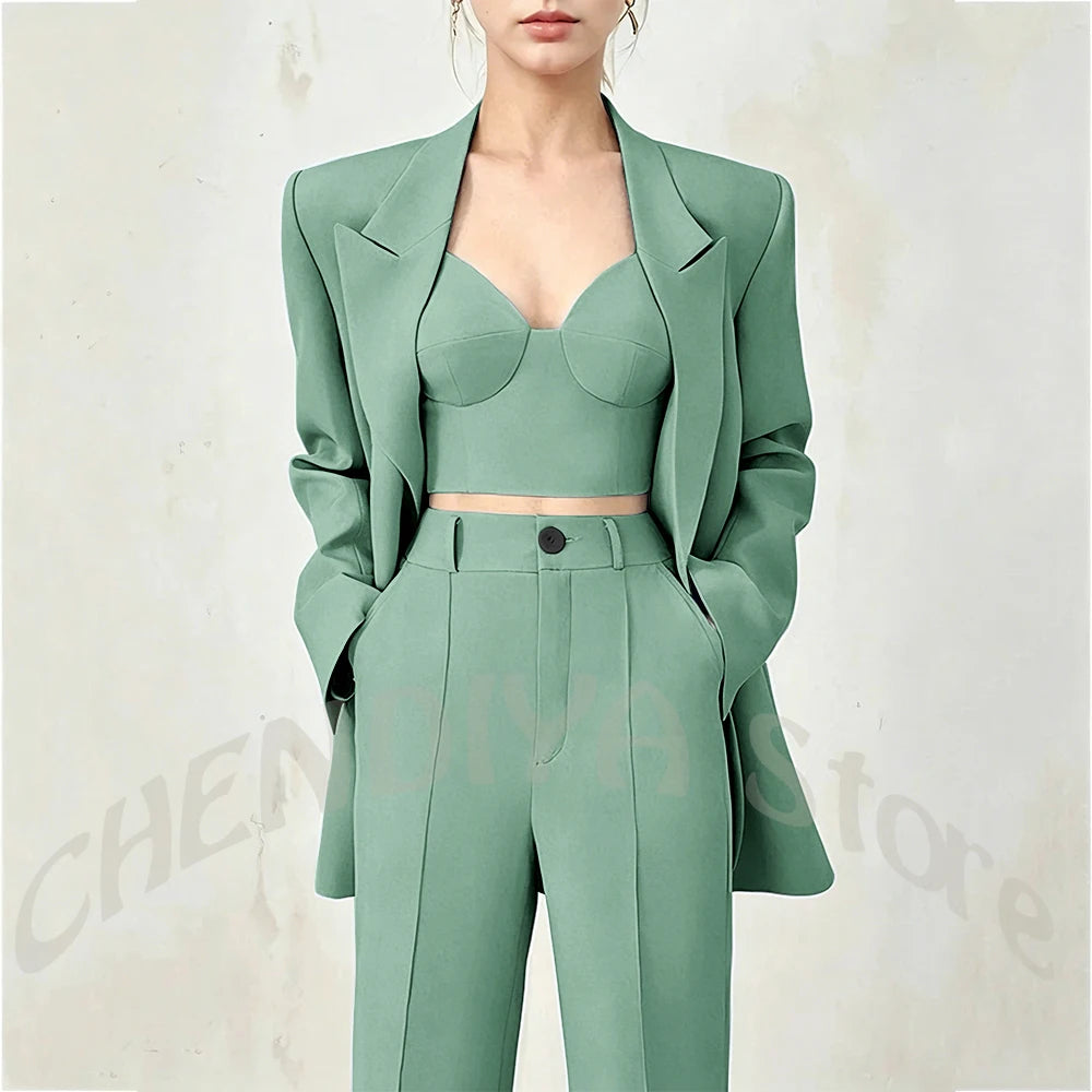 Business Casual Women's Suit Two Piece Peaked Lapel Stylish Double Breasted Formal Outfit Female Jacket Pants Customized