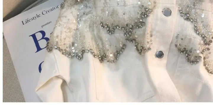 Mesh Sequined Denim Jacket for Women, Loose Coat and Stylish Top Trend for Spring 2025