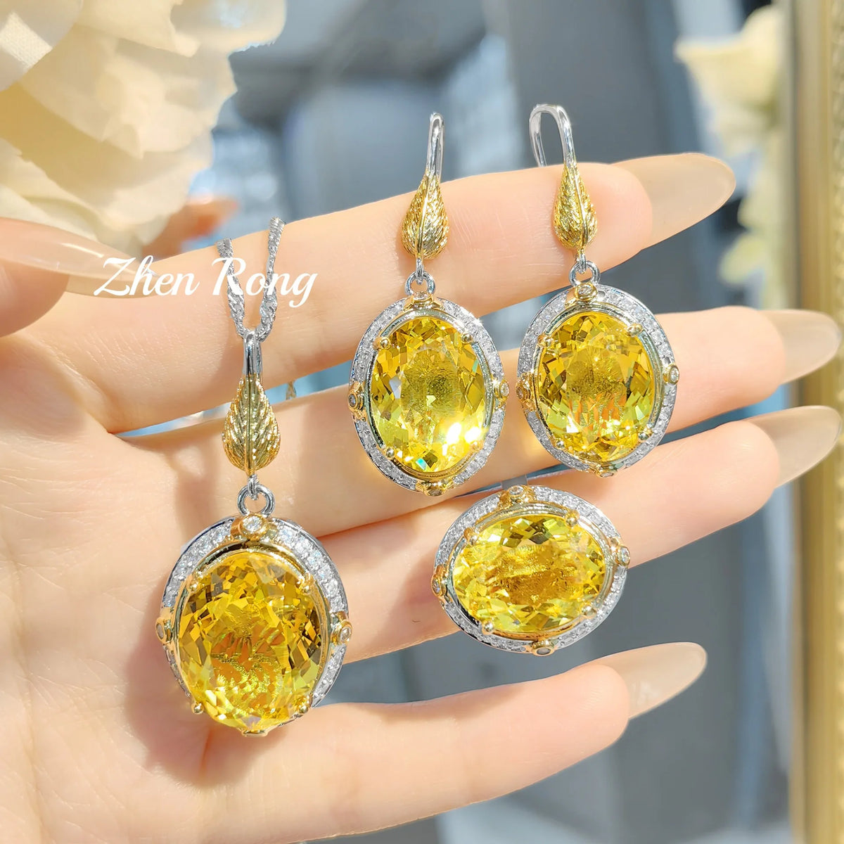 Sparkling Cubic Zirconia Necklace Earrings And Ring Set for Women