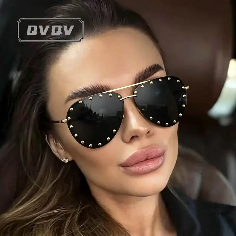 Oversized Rimless Gradient Pilot Sunglasses for Women