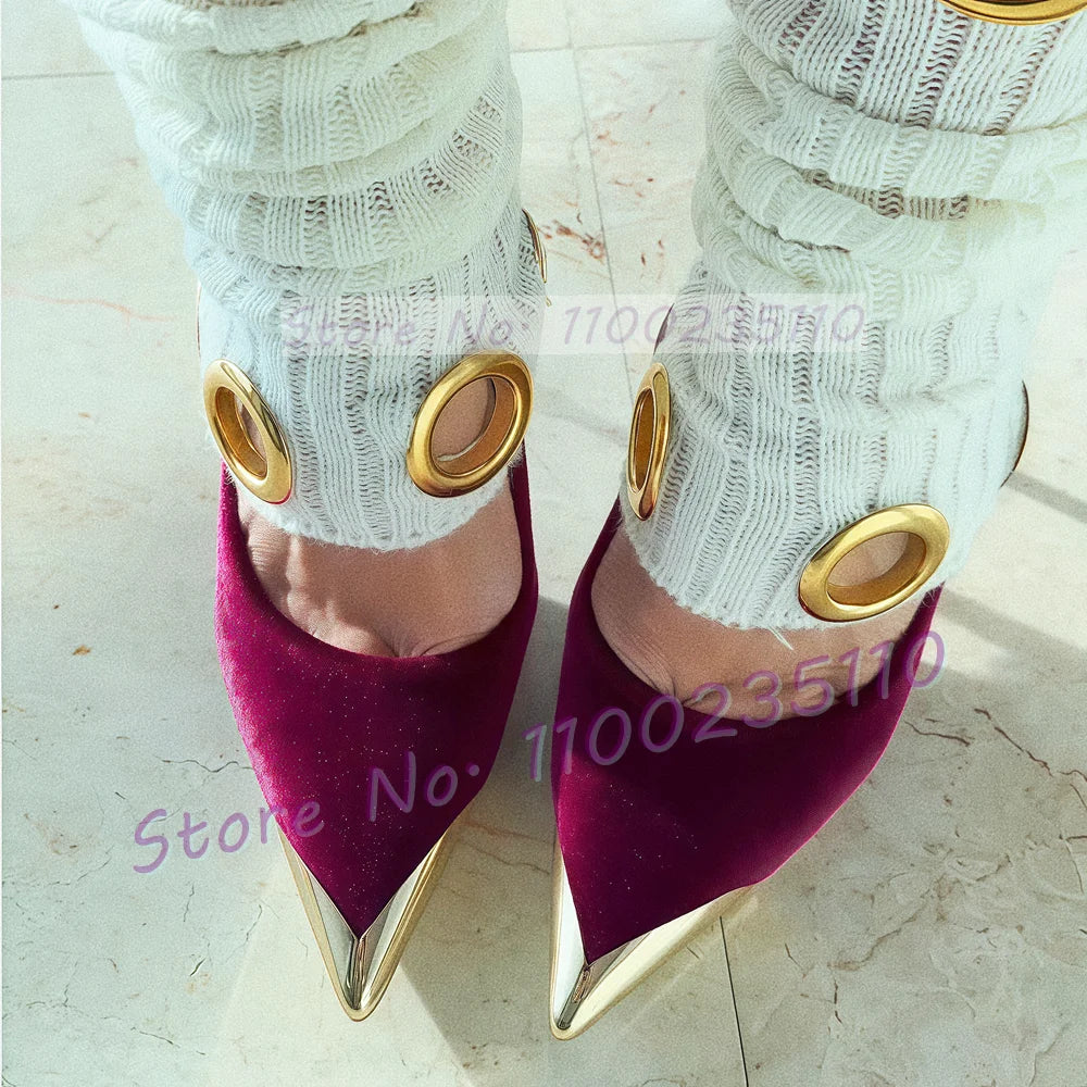 Fuchsia Velvet Two Tone Stiletto Heel Pumps for Women