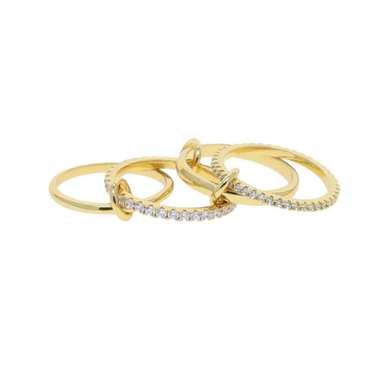 Gold Tone Pink Zircon Stacking Band Rings for Women