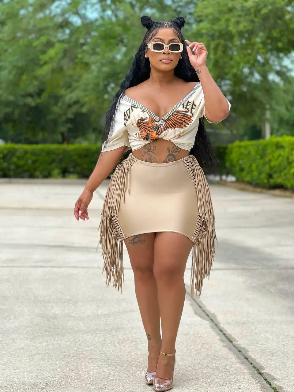 FAGADOER Sexy Tassel Bodycon Mini Skirts Party Club Outfits Women Fashion Chic Streetwear Short Birthday Holidays Skirt Solid