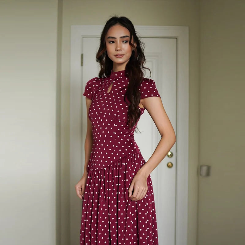 Elegant Hollow Out Lace Up Ankle Length Dress for Women