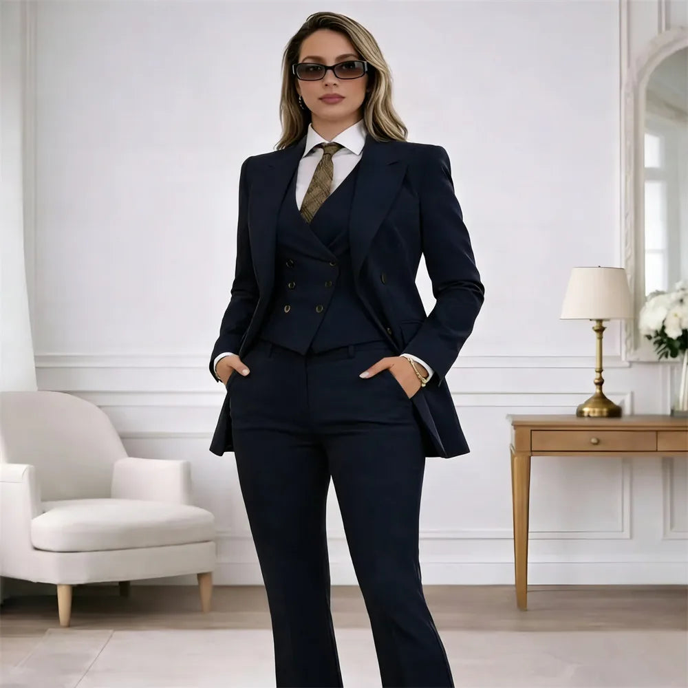 Elegant Women's Suit 3 Pieces Women’s Tuxedo Office Lady Blazer Set Formal Wedding Party Suits (Jacket+Vest+Pants)