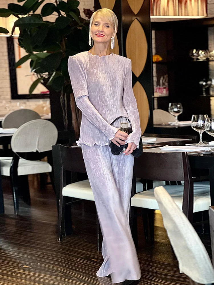 Elegant Velvet Top and Pleated Pants Set for Women