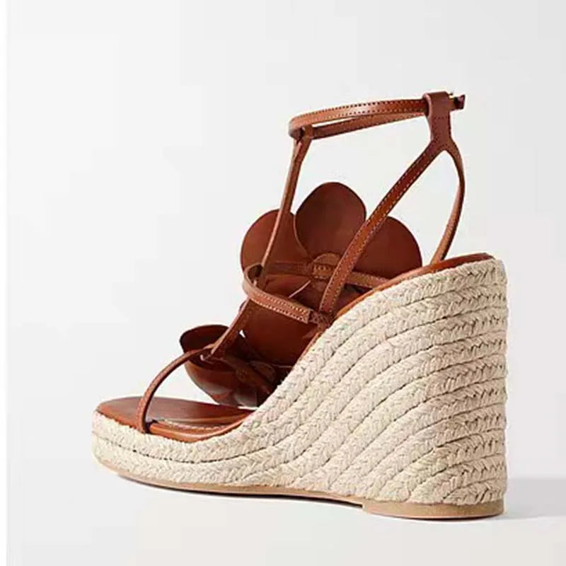 Gold Flower Woven High Heel Sandals