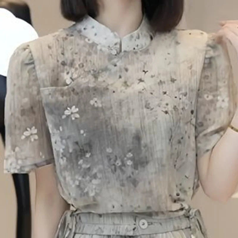 French national style printed skirt women's spring and summer new high-quality fashion design sense niche temperament two-piece