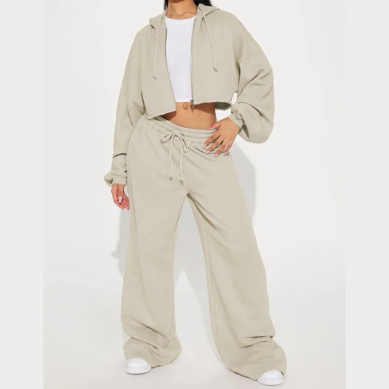 Hooded Cropped Sweatshirt And Long Pants Set for Women