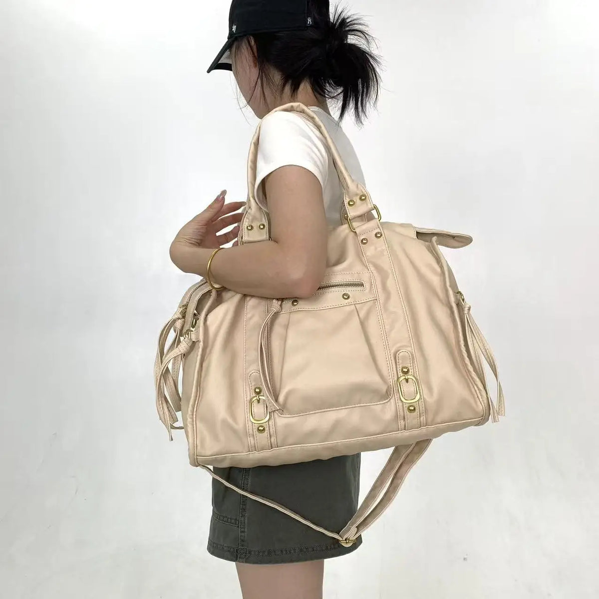 Retro Multi-Pocket Motorcycle Shoulder Bag for Women