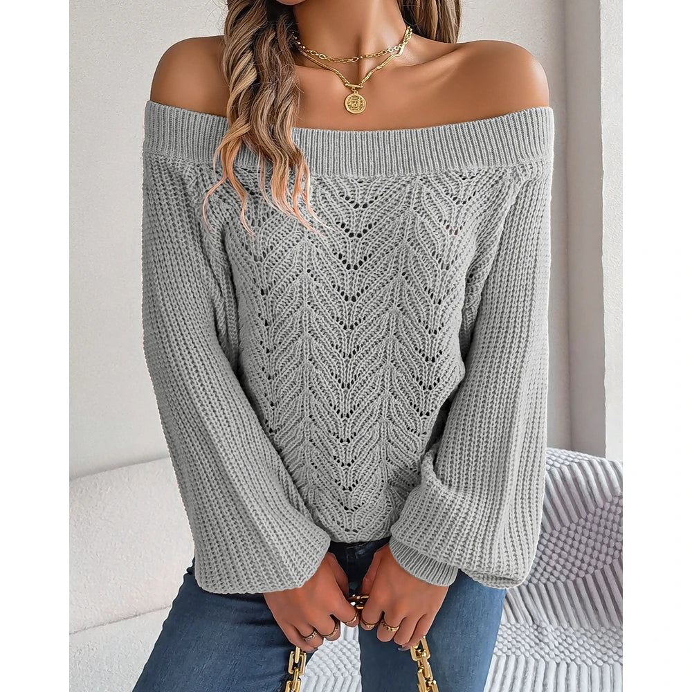 Women Off Shoulder Long Sleeve Knit Sweater Female Spring Casual Top y2k Clothes Streetwear