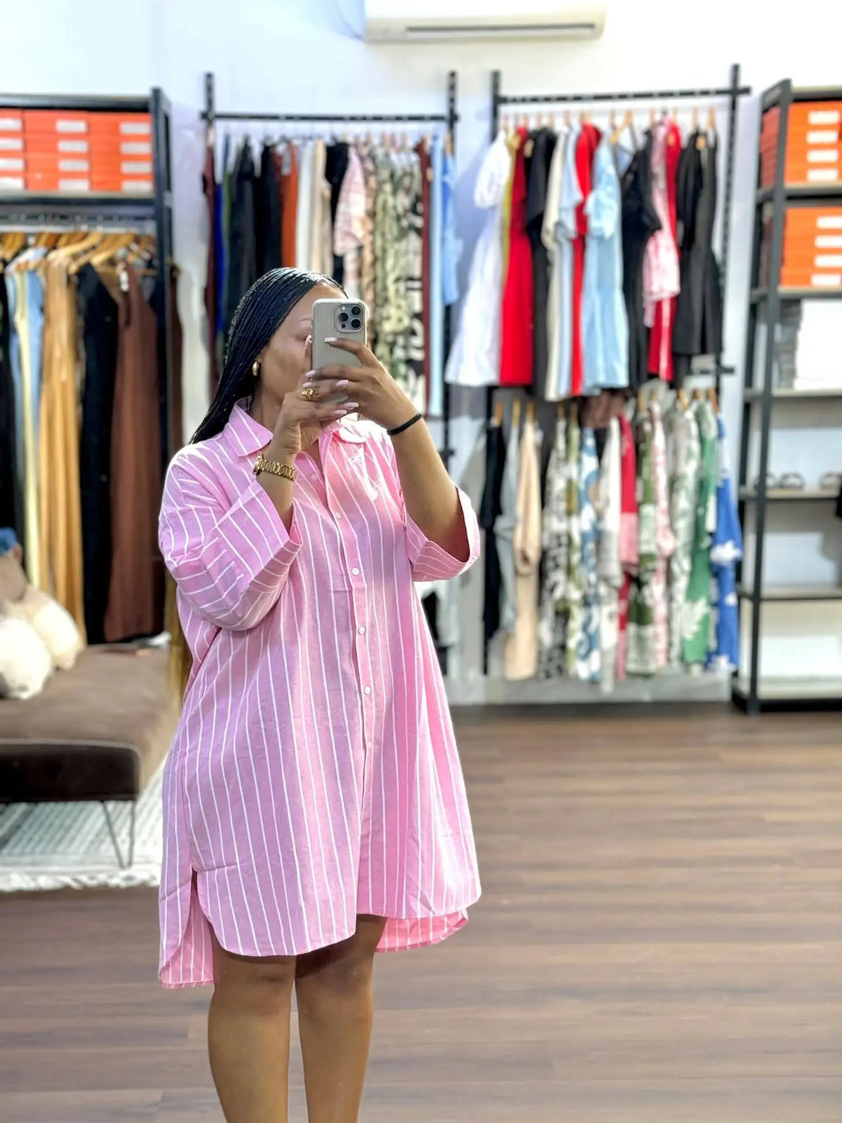 Striped Long Sleeve Collared Blouse