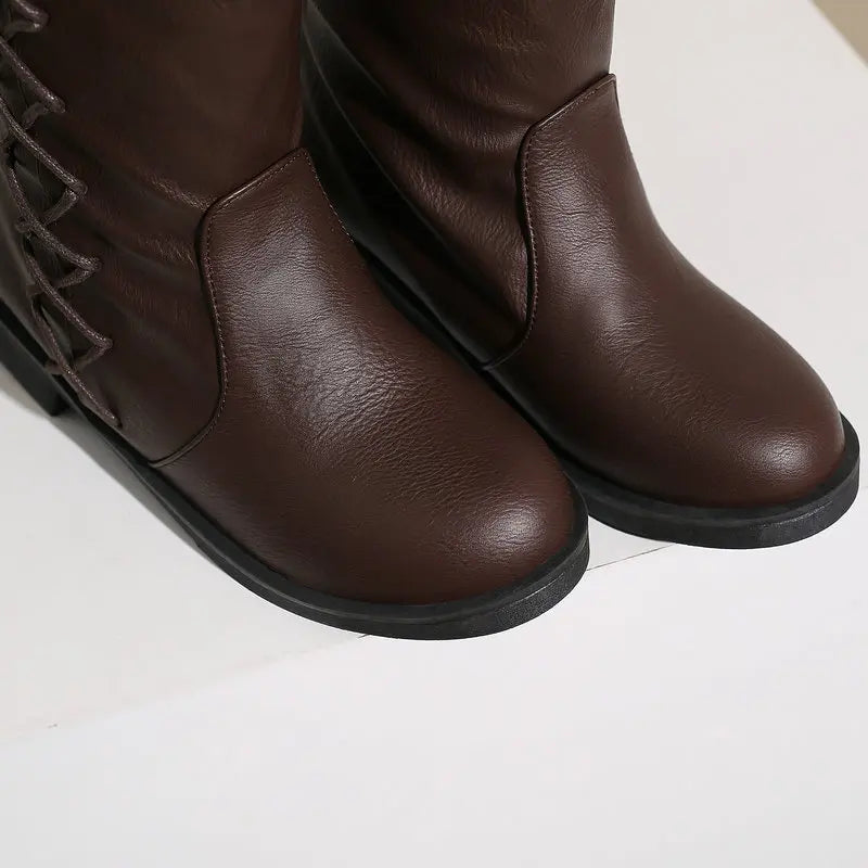 Retro Cross-Tied Flat Mid-Calf Costume Boots for Women