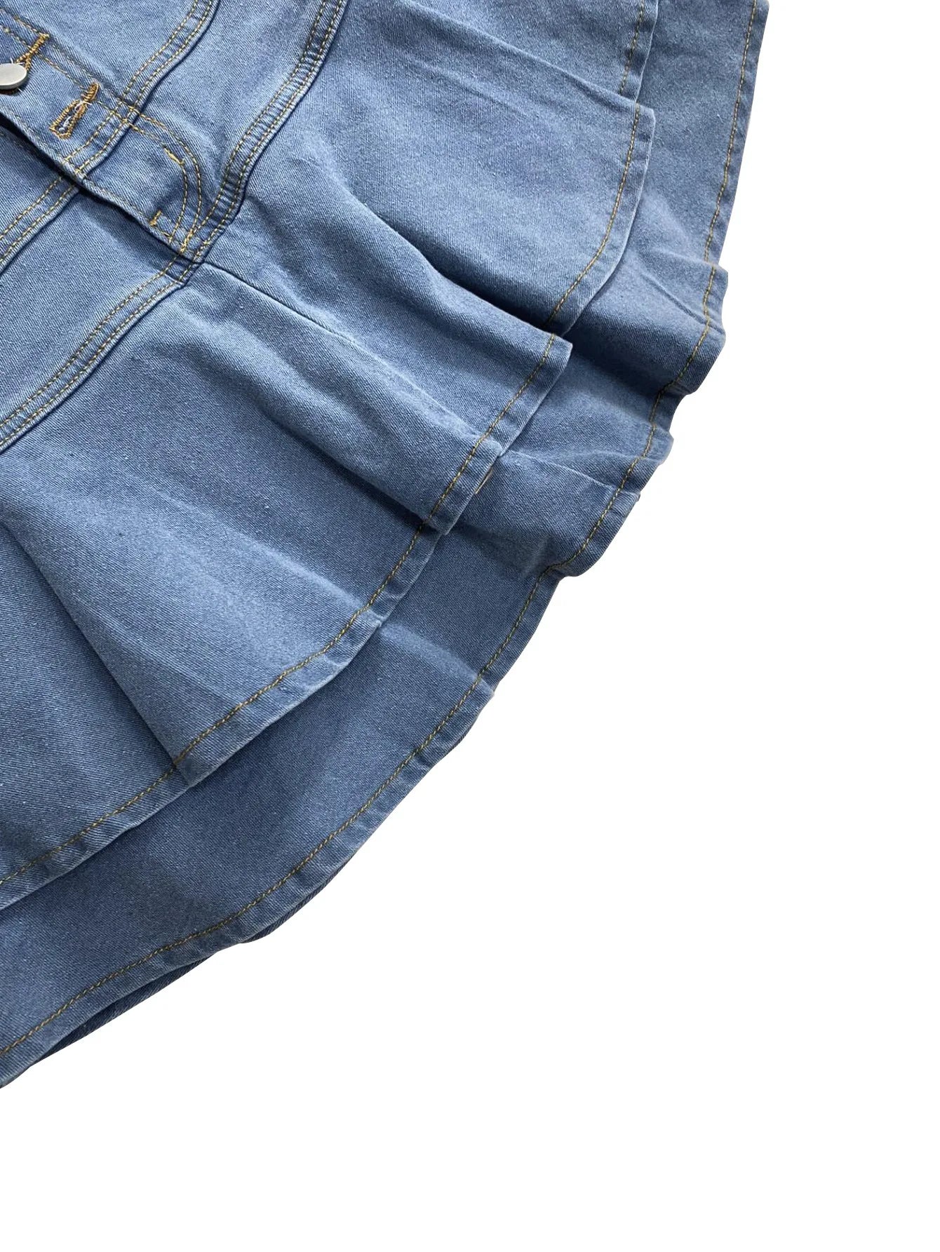 FAGADOER Fashion Ruched Patchwork Bodycon Denim Pleated Skirt Woman Solid Color Buttons Jeans Skirts Female Streetwear Bottoms
