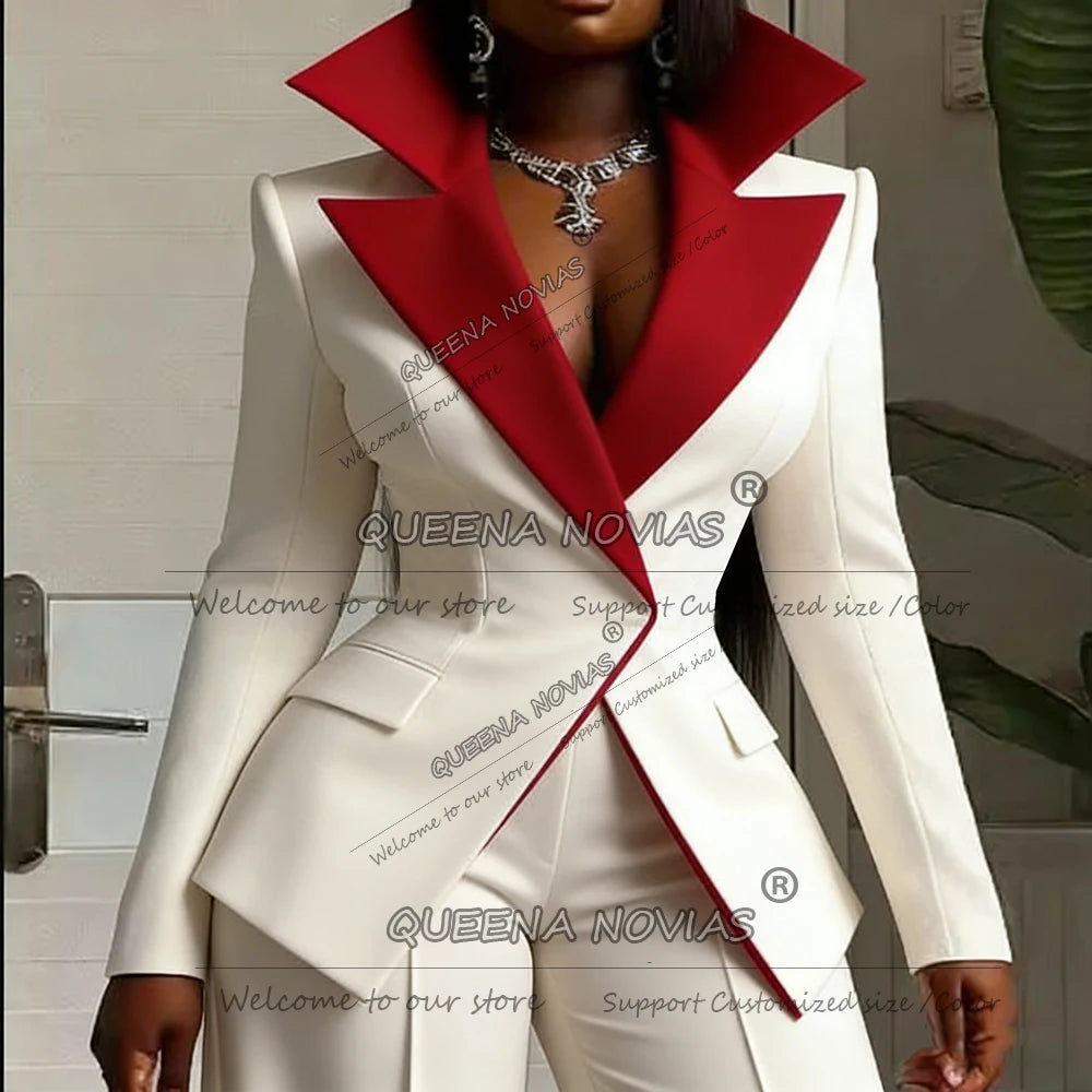 Elegant Burgundy Wide Lapel Two Piece Suit Set for Women