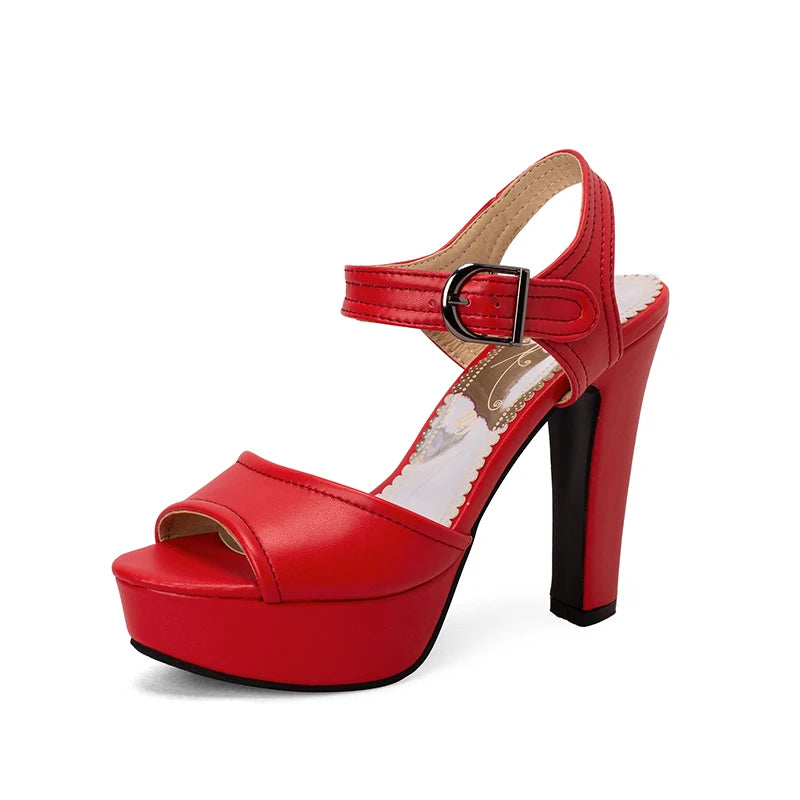 High Heel Peep Toe Square Platform Sandals for Women