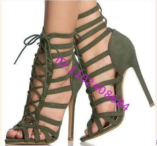 Open Toe Lace Up Stiletto Gladiator Sandals For Women