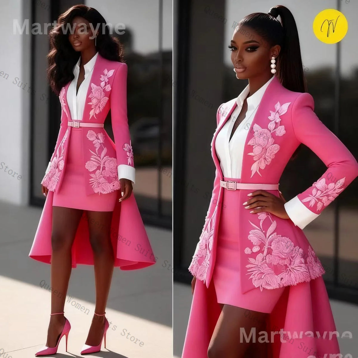 Pink Classic Two Piece Tailored Blazer Suit Set For Women