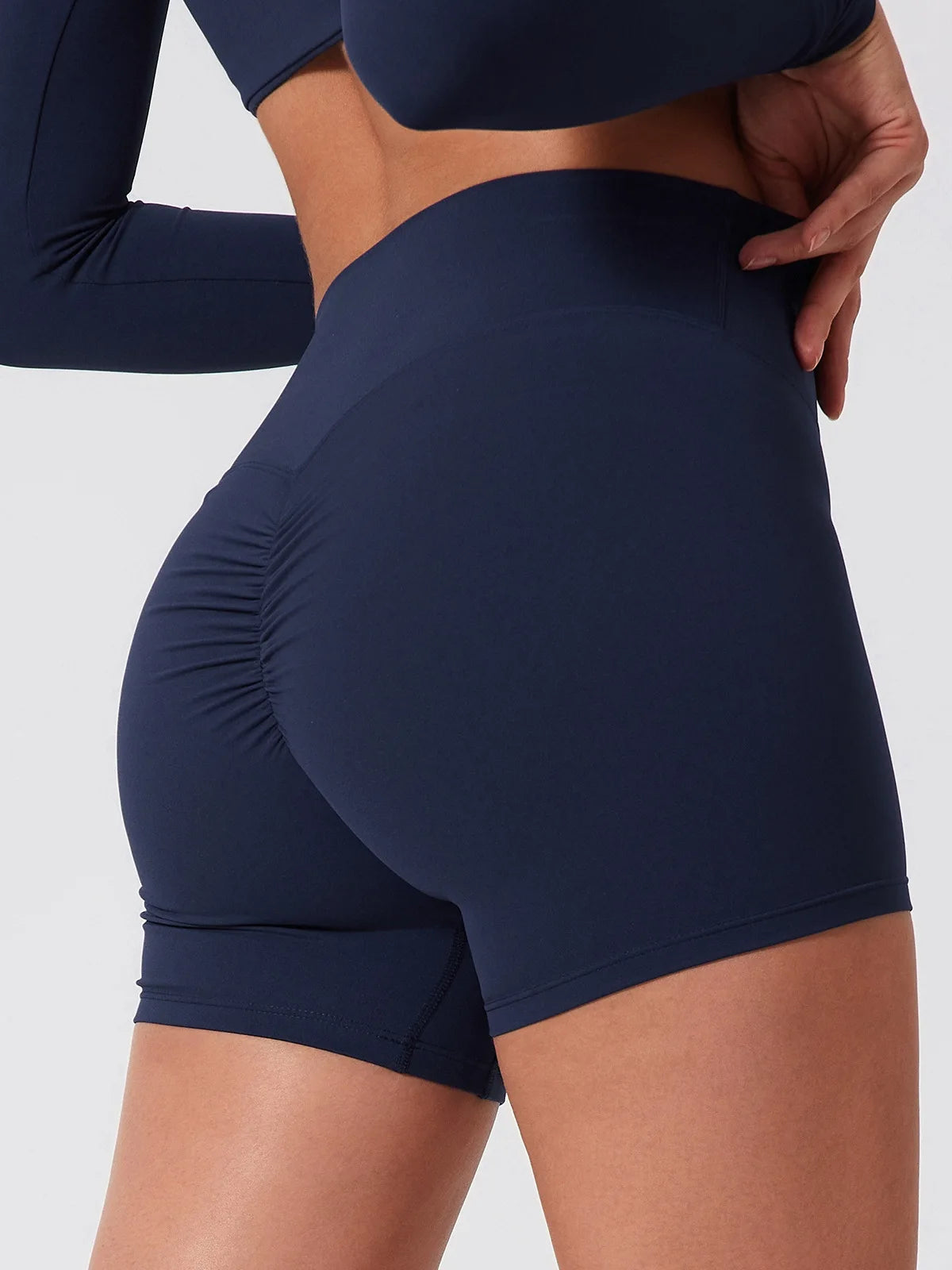 Sporty Solid U-Neck Crop Top and Shorts Two-Piece Set for Women