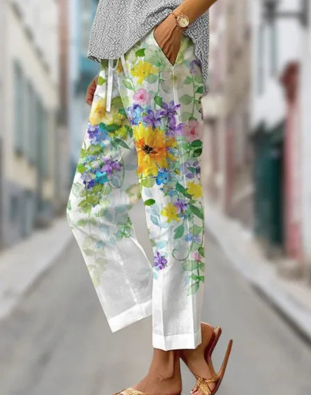 Elegant Printed Loose Ankle-Length Casual Pants for Women
