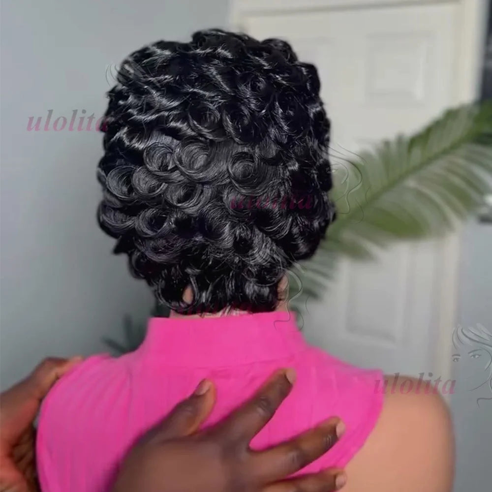 Curly Pixie Cut Lace Front Human Hair Wig for Women