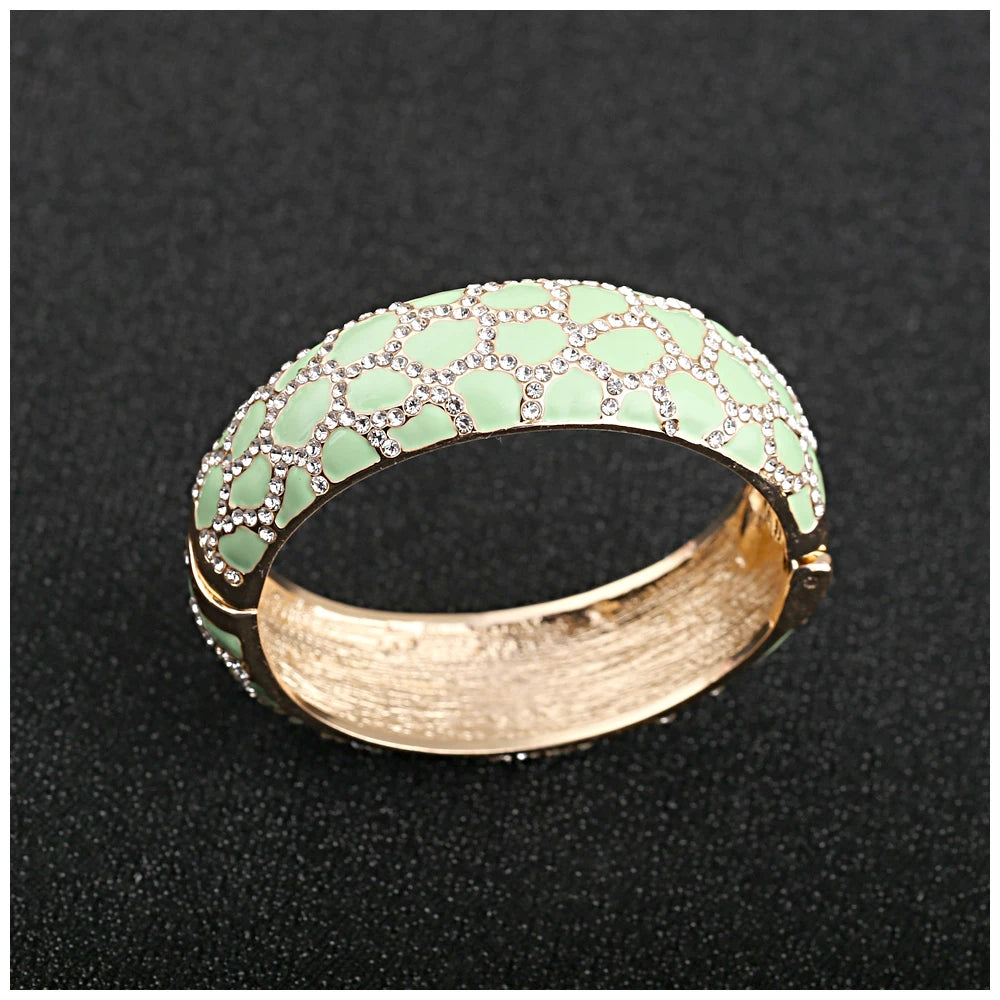 Colorful Enameled Rhinestone Statement Bangle Bracelet for Women