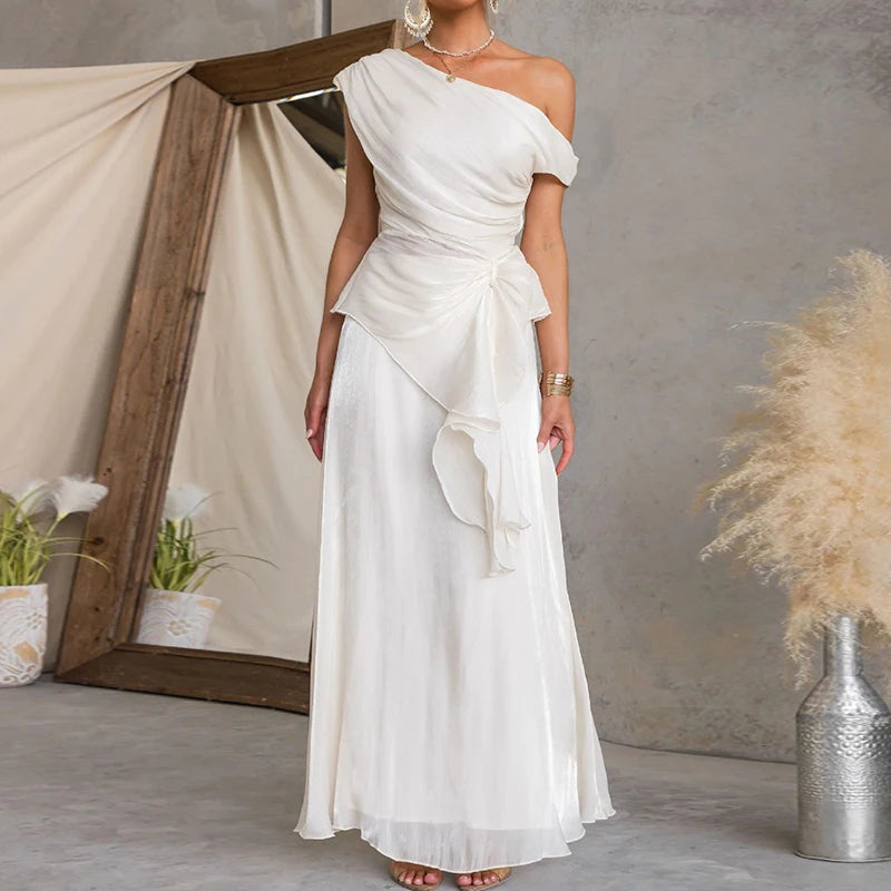 Asymmetrical Collar Top and Maxi Skirt Set for Women