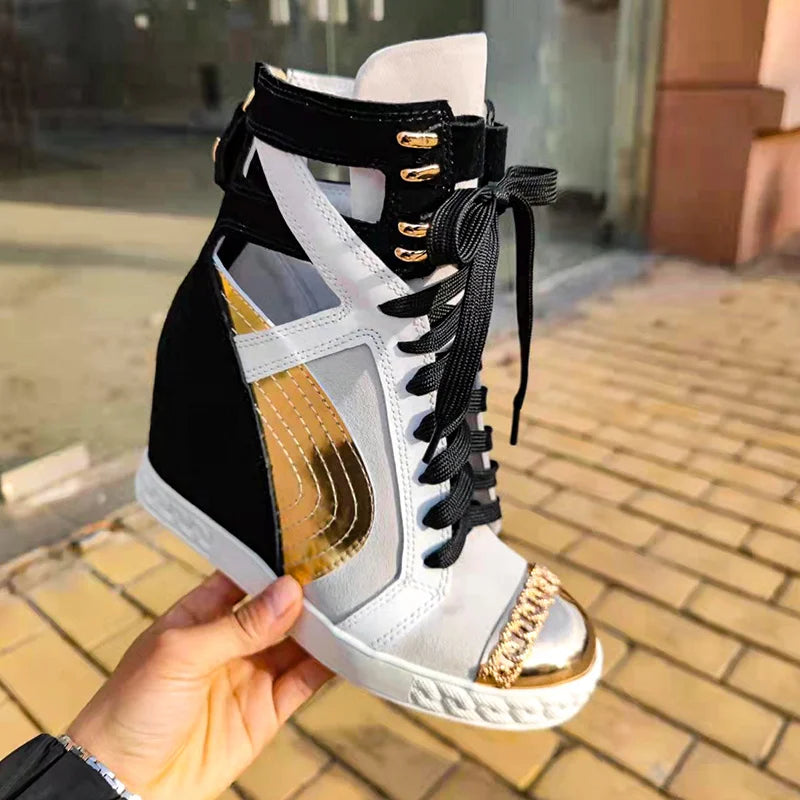 Cross Tied Buckle Strap Platform Flat Shoes With Chain for Women