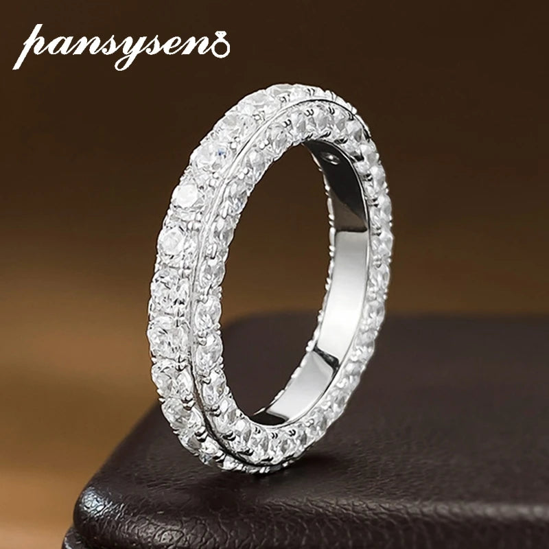 PANSYSEN Luxury 925 Sterling Silver Pink Sapphire High Carbon Diamond Ring for Women 18k White Gold Plated Wedding Party Jewelry
