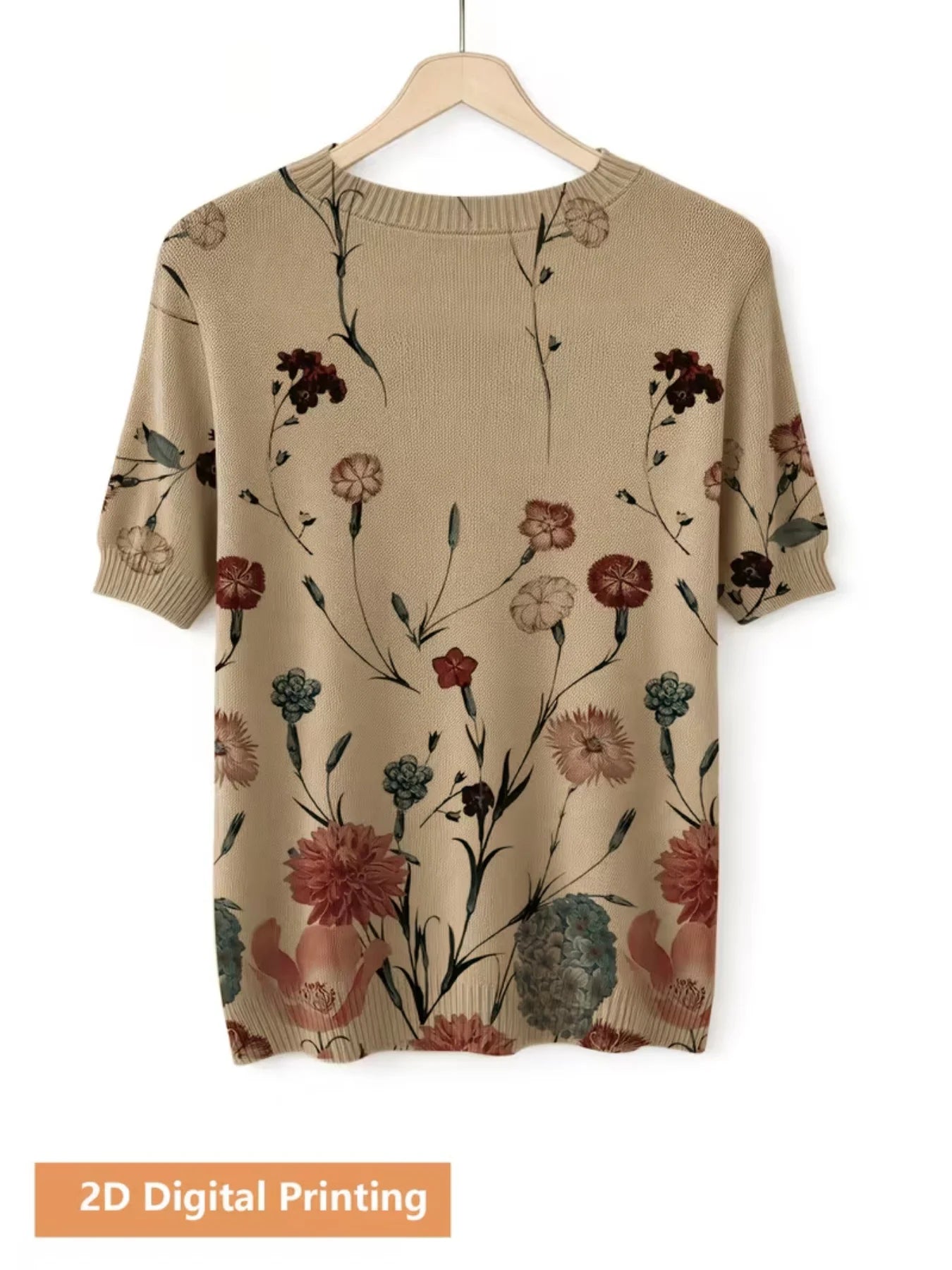 Trendy Digital Print Short Sleeve Pullover Top for Women
