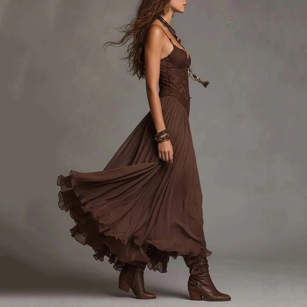 Boho Sheer Lace Midi Dress