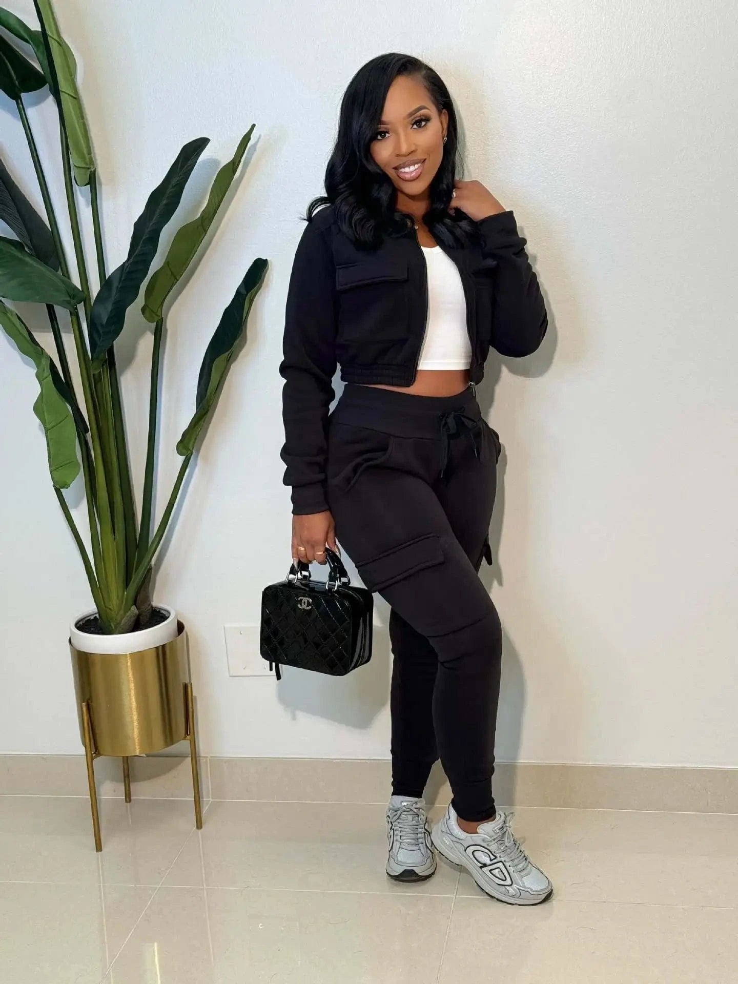 Winter Autumn Cargo Pants Outfit Set Sexy Women Two Pieces Elegant Club Matching Set Lady Casual Tracksuit