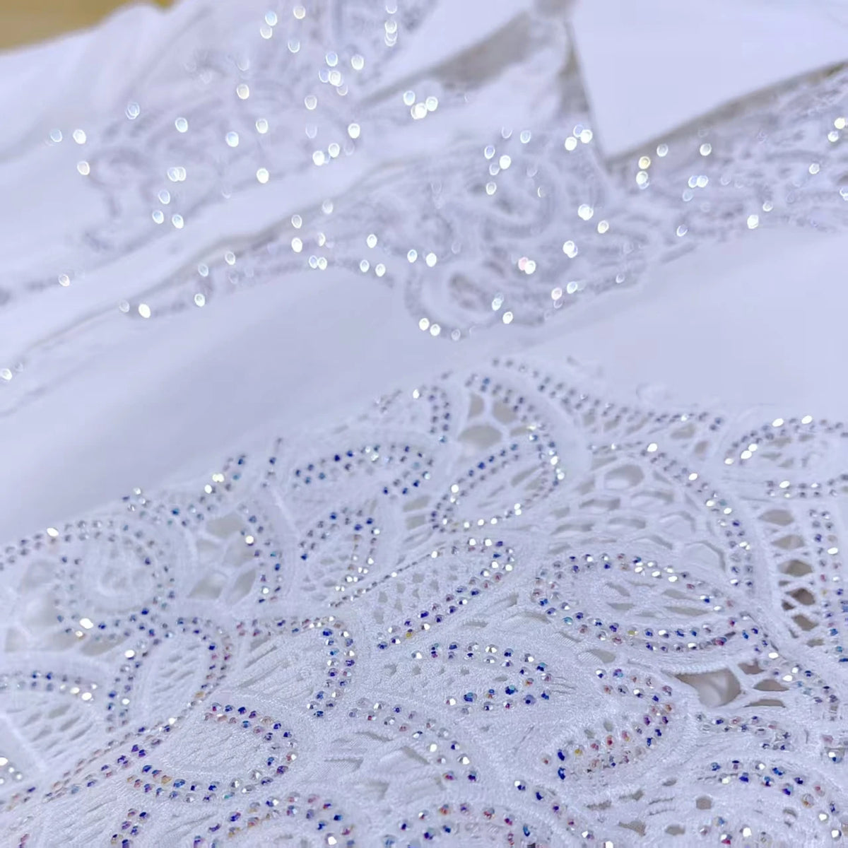 Sequin Embroidered Oversized Cotton Blouse for Women