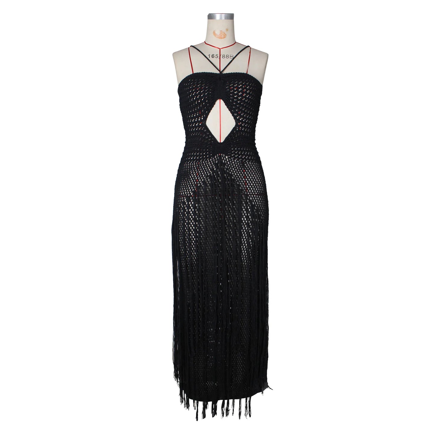 Hollow Out Sheer Crochet Lace Up Maxi Dress for Women