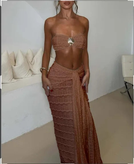 Lace Detail Strapless Two Piece Swim Set for Women