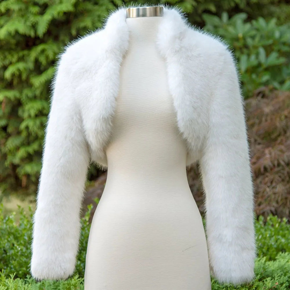 Warm Faux Fur Long Sleeve Open Front Coat for Women