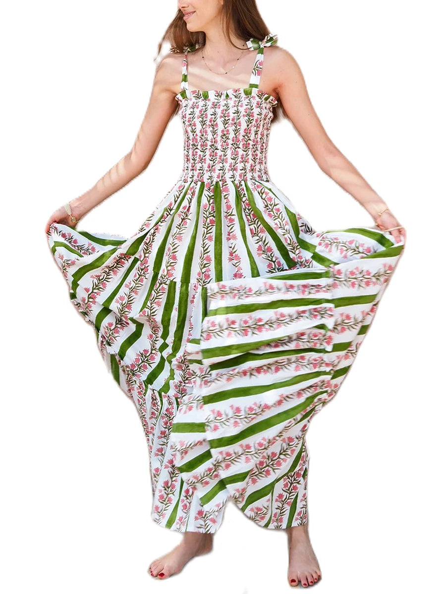 Women'S Sleeveless Printed Lace Up Dress Casual Summer Printed Lace Up A-Line Party Dress Suitable For Holiday Beach Street Wear