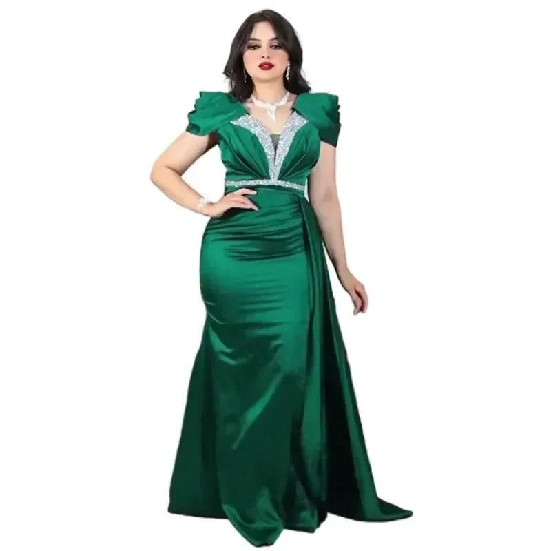 Sequin Short Sleeves V-Neck Maxi Dress
