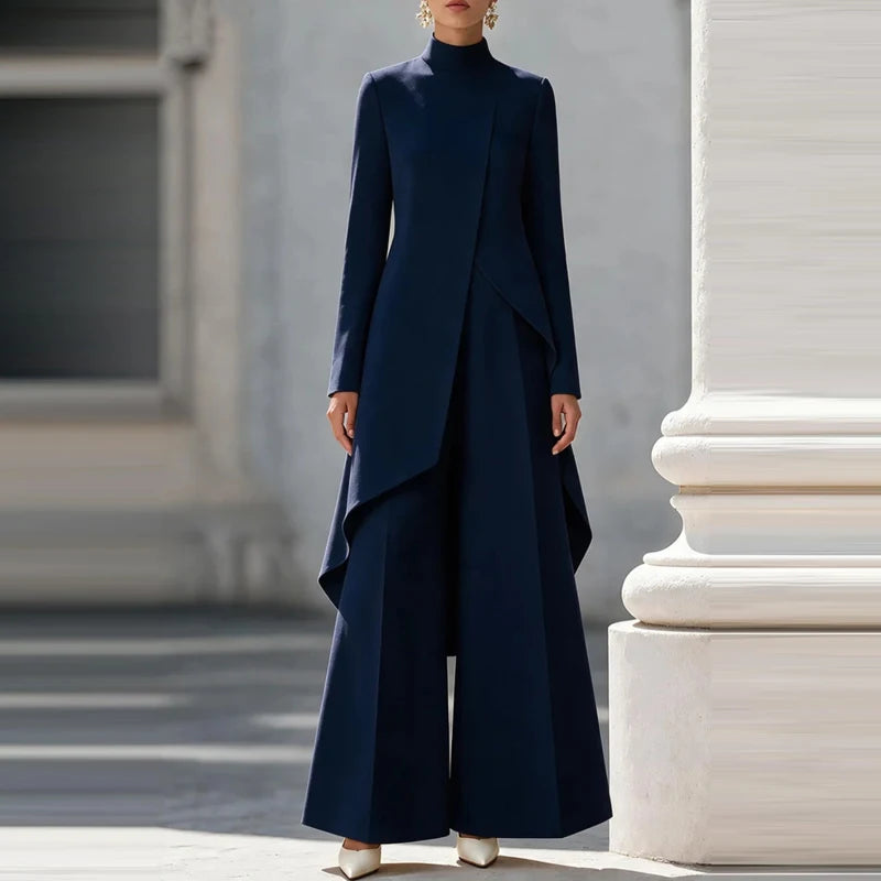 Elegant Turtleneck Long Sleeve Top and Wide Leg Pants Set for Women